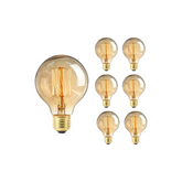 Set of six vintage-style light bulbs on a white background